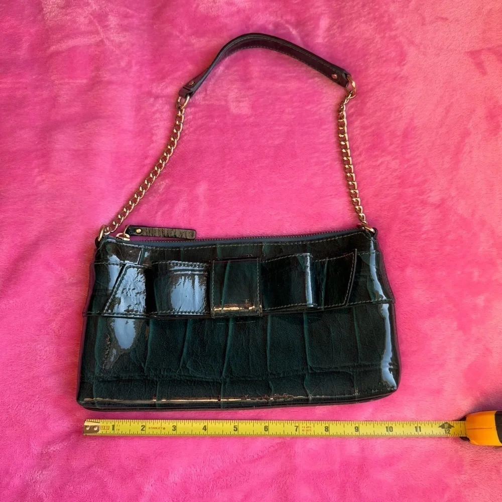 Kate Spade Emerald Green and Gold Bow Shoulder Purse